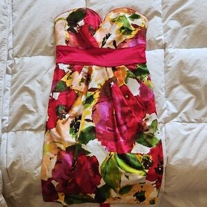 City Triangles Strapless Floral Dress - Red and Green